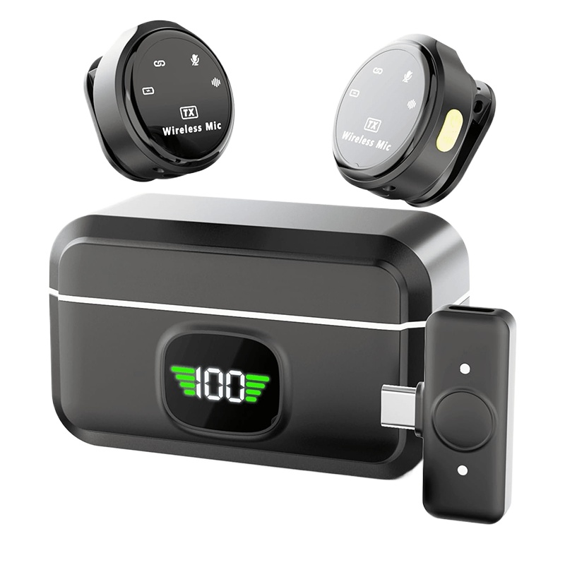 Mini Electronics Gadgets - iPhone/Android対応ワイヤレスラベリアマイク、USB-Cレシーバー、充電ケース付きミニマイク、ビデオ録画、Vlog、ポッドキャスト用