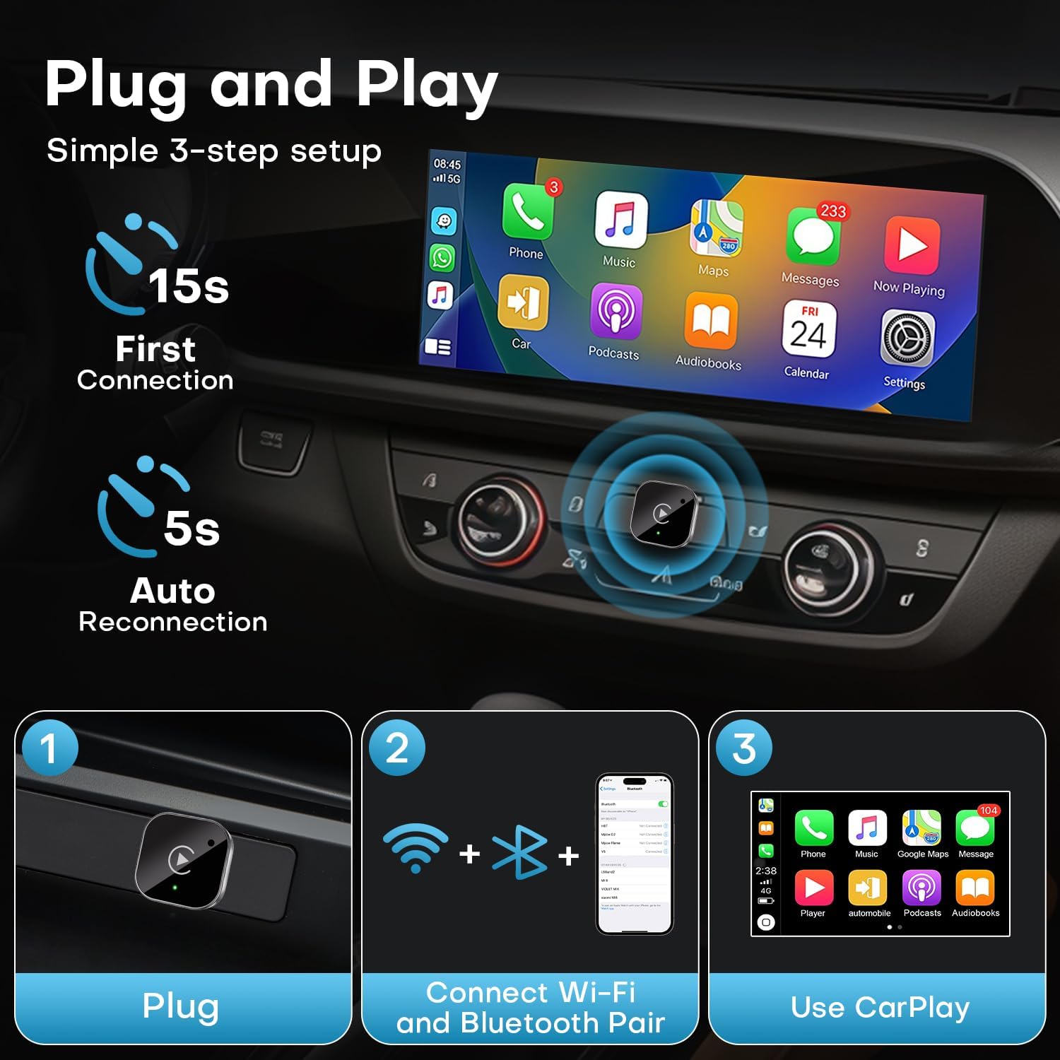 ワイヤレスCarPlayアダプター 2025年アップグレード - Mini Electronics Gadgets のレビューと価格